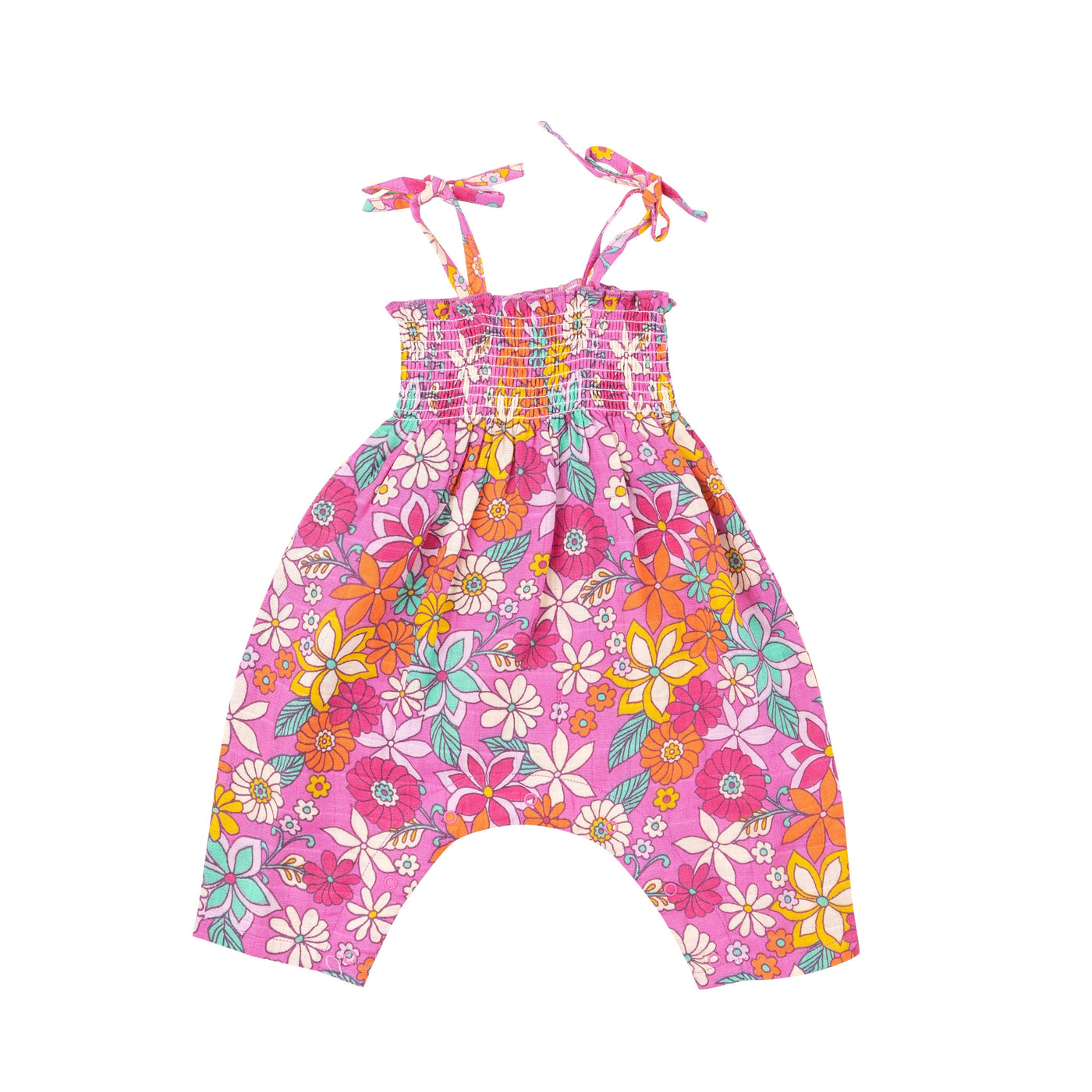 Tie Strap Smocked Romper - Tropical Retro Floral-Angel Dear