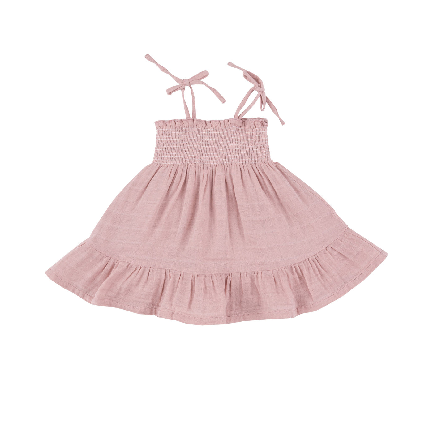 Tie Strap Smocked Sun Dresss Diaper Cover - Dusty Pink Solid Muslin by Angel Dear