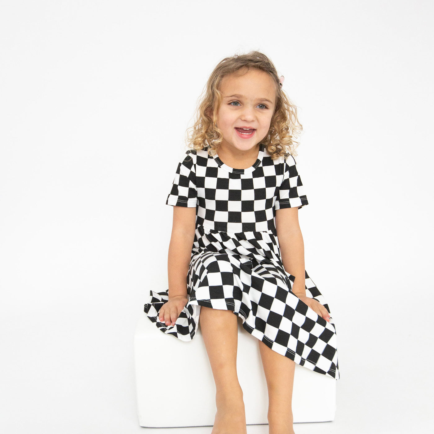 Twirly S/S Dress - Checkerboard-Angel Dear