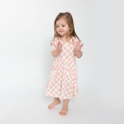 Twirly S/S Dress - Checkerboard Pink by Angel Dear