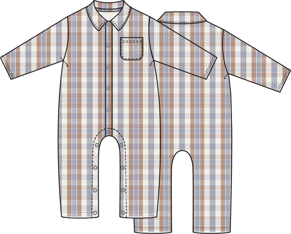 Western Plaid - Long Sleeve Polo Button Down Romper